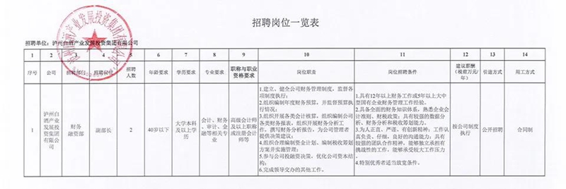 泸州白酒投集团公开招聘财务融资部副部长(图1)