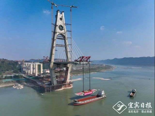 元旦假期 宜宾临港公铁两用长江大桥建设不“停歇”(图1)