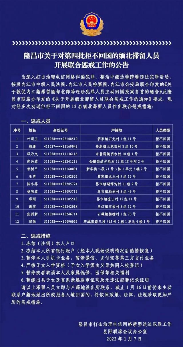 隆昌这12人拒不回国，惩戒来了！