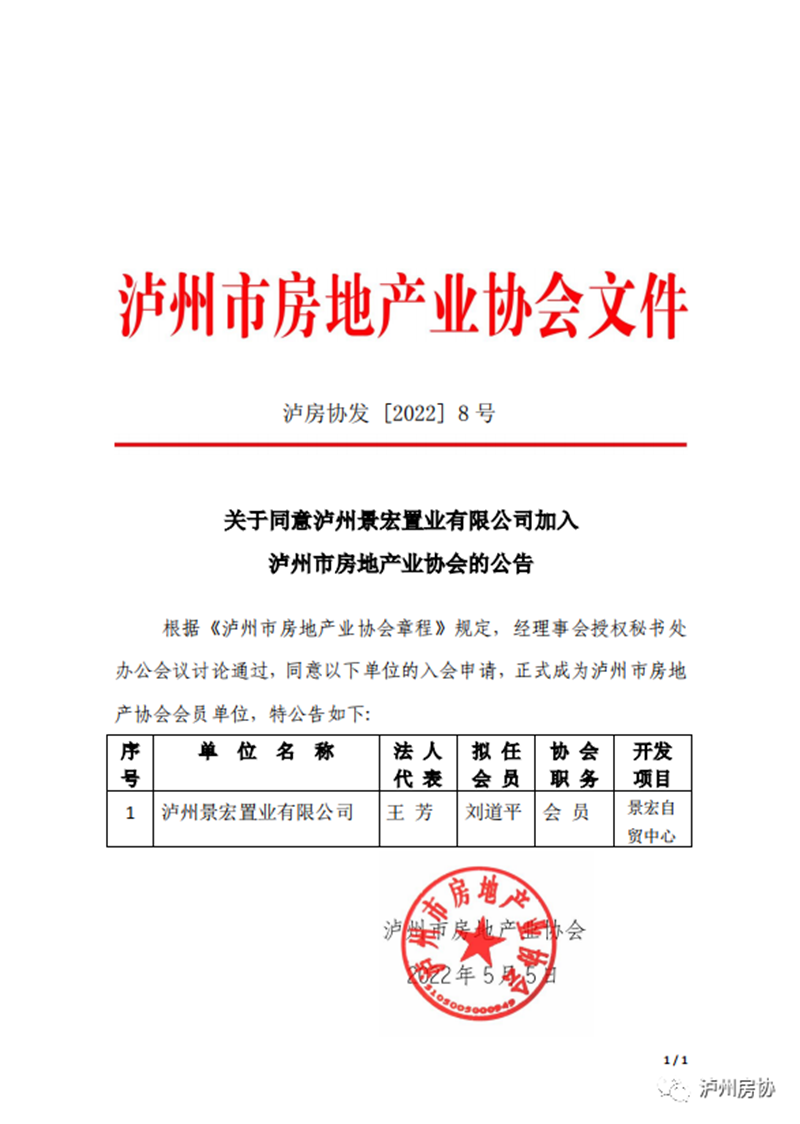 泸州市房协新增会员单位公告