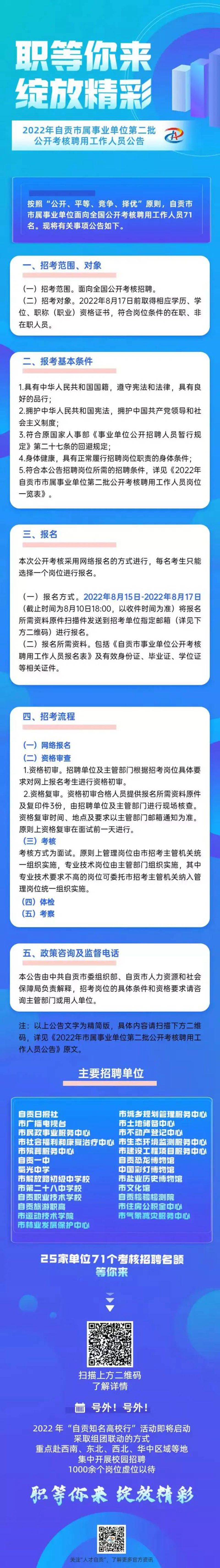 自贡25家单位71个岗位公开招考