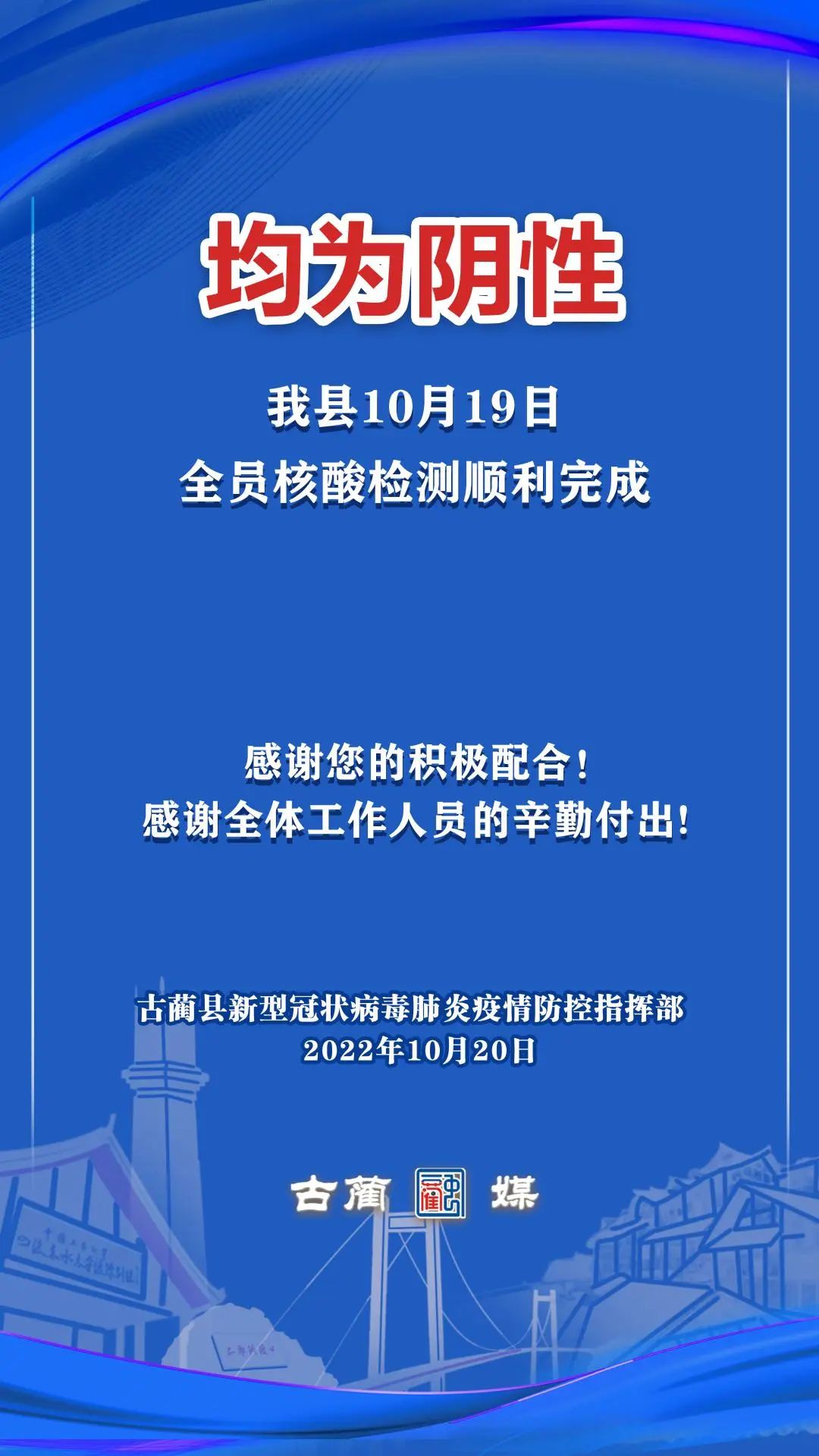 均为阴性！古蔺县10月19日全员核酸检测顺利完成！