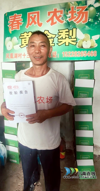 纳溪区大渡口镇:《检验报告》在手,黄金梨价高不愁卖(图2) 图2:王强展示黄金梨《检验报告》.jpg