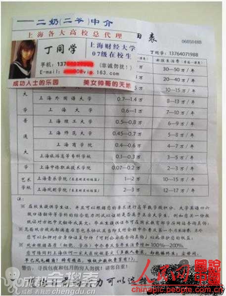北京破获网络二奶中介案&nbsp;女大学生被明码标价(图2)