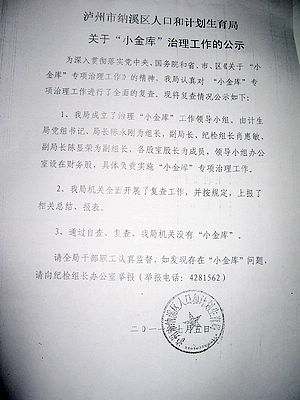 纳溪区人口计生局切实加强“小金库”治理工作