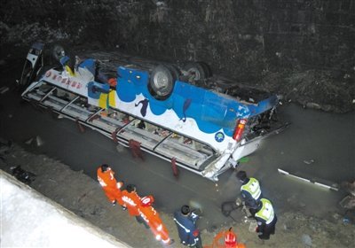 浙江开往四川客车因降大雪坠桥 致16死40伤 