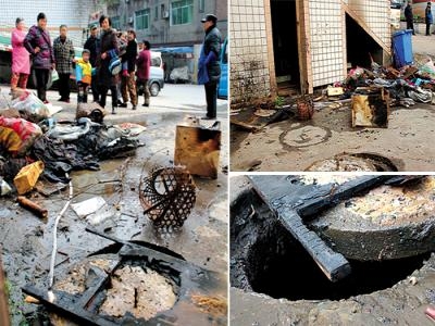 自贡一小区化粪池蹊跷爆炸&nbsp;上百斤重井盖被掀飞(图1)