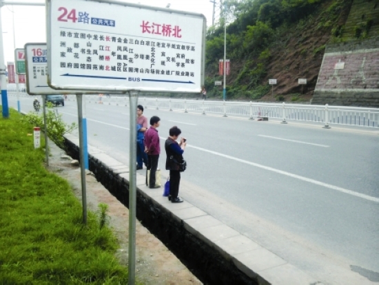 宜宾“最朴素”公交站&nbsp;只有站牌没有站台(图1)