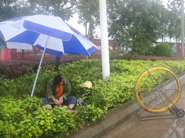 泸州:路灯处工人冒雨工作(图1) 泸州:路灯处工人冒雨工作(图1)