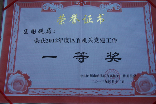 纳溪区国税局荣获纳溪区直机关党建工作一等奖