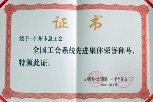 泸州市总工会荣获全国工会系统先进集体称号(图1) 泸州市总工会荣获全国工会系统先进集体称号(图1)
