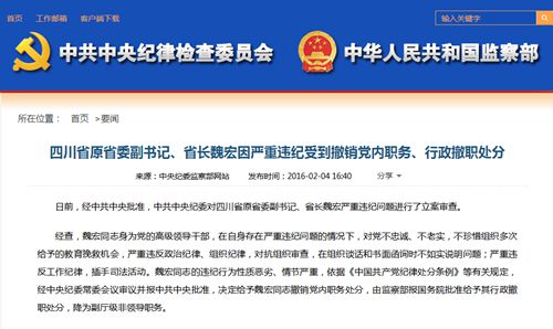 四川原省长魏宏严重违纪降为副厅级非领导职务(图1)