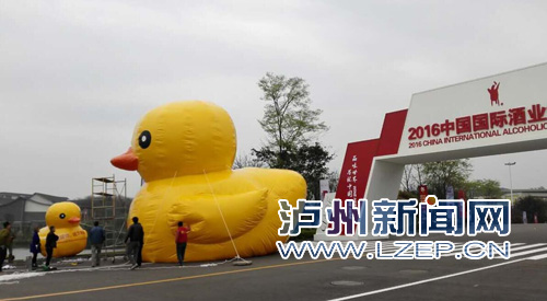 泸州:“大黄鸭”模型 为2016酒博会添彩(图1) 泸州:“大黄鸭”模型 为2016酒博会添彩(图1)