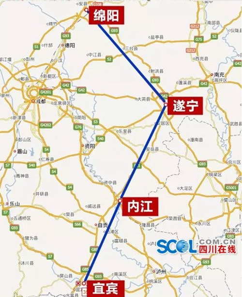 绵遂内宜城际铁路将于年底动工 2020年建成(图1) 绵遂内宜城际铁路将于年底动工 2020年建成(图1)