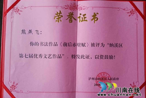 泸州:“纳溪才女”熊燕飞喜获全国硬笔书法奖(图2) 泸州:“纳溪才女”熊燕飞喜获全国硬笔书法奖(图2)