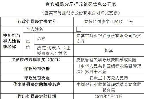 宜宾一银行贷款管理失职&nbsp;时任行长被罚6万元(图2)