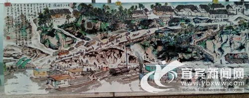 震撼!61岁业余画师手绘9米宜宾江安老街画卷(图5) 震撼!61岁业余画师手绘9米宜宾江安老街画卷(图5)