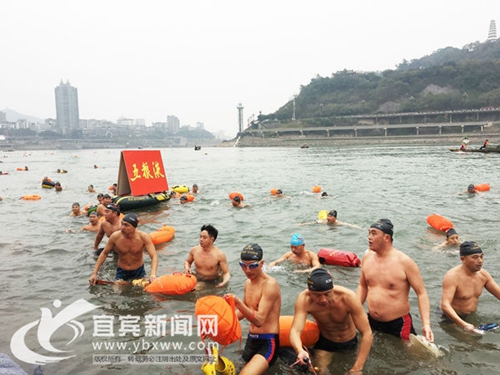元旦&nbsp;宜宾1400名冬泳爱好者横渡长江迎新年