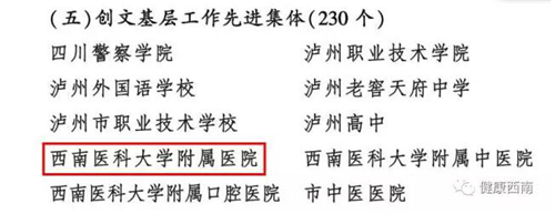 西南医大附院获评“创文基层工作先进集体”(图2) 西南医大附院获评“创文基层工作先进集体”(图2)