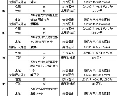 4法人31自然人&nbsp;龙马潭法院再次公布老赖名单(图9)