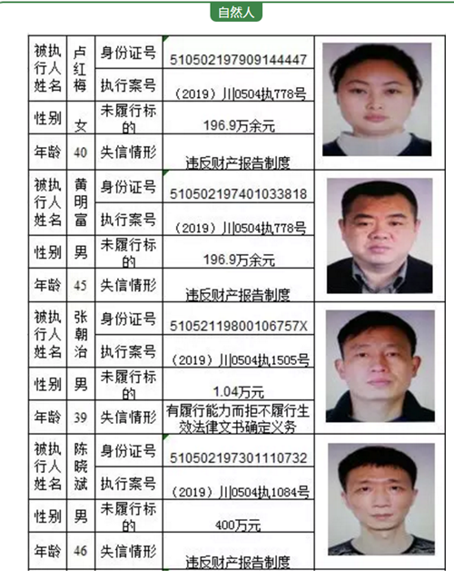 龙马潭区法院公告一批失信被执行人名单(图2)