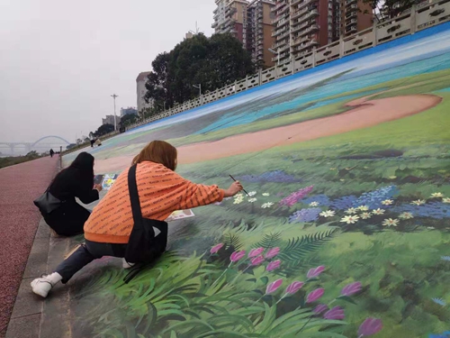 宜宾滨江公园现大型3D彩绘&nbsp;成新网红打卡点(图1)