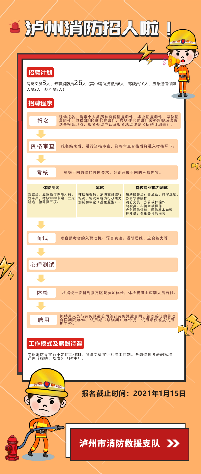 招聘丨泸州消防招人啦！文员、战斗员、驾驶员、接警员...总有你喜欢的岗位！