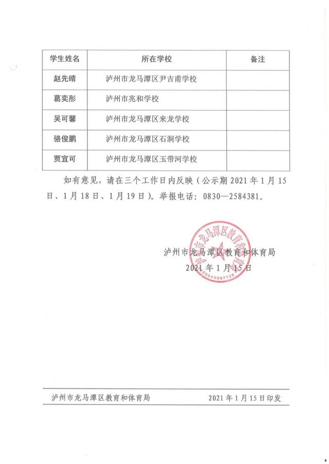 公示！龙马潭区关于开展2021年泸州市“新时代最美学生”评选展示活动拟推荐名单(图2)