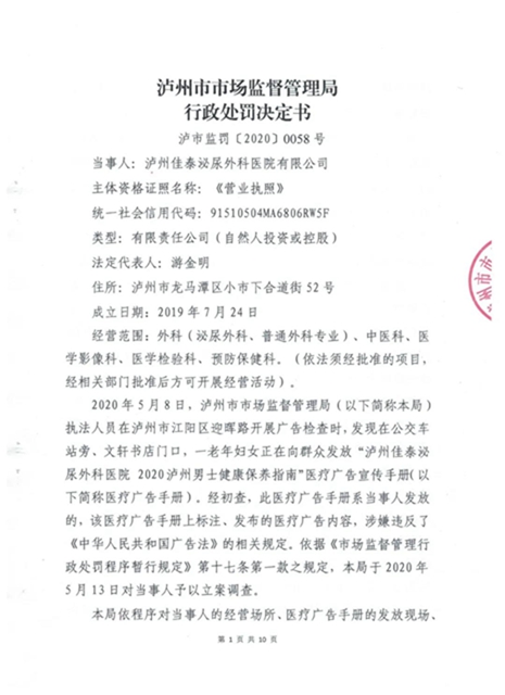 罚款60万！泸州佳泰泌尿外科医院未经审查，发布违法医疗广告(图2)