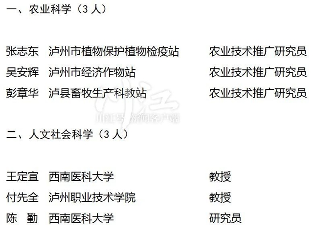 公示 | 第九批泸州市学术和技术带头人建议人选名单来了!(图1) 公示 | 第九批泸州市学术和技术带头人建议人选名单来了!(图1)