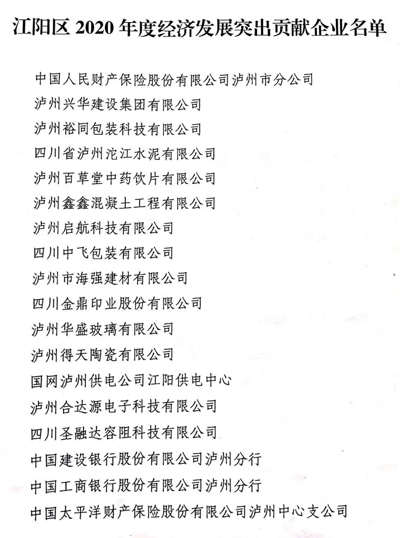 江阳区2020年度经济发展特别贡献、突出贡献企业名单出炉(图2)