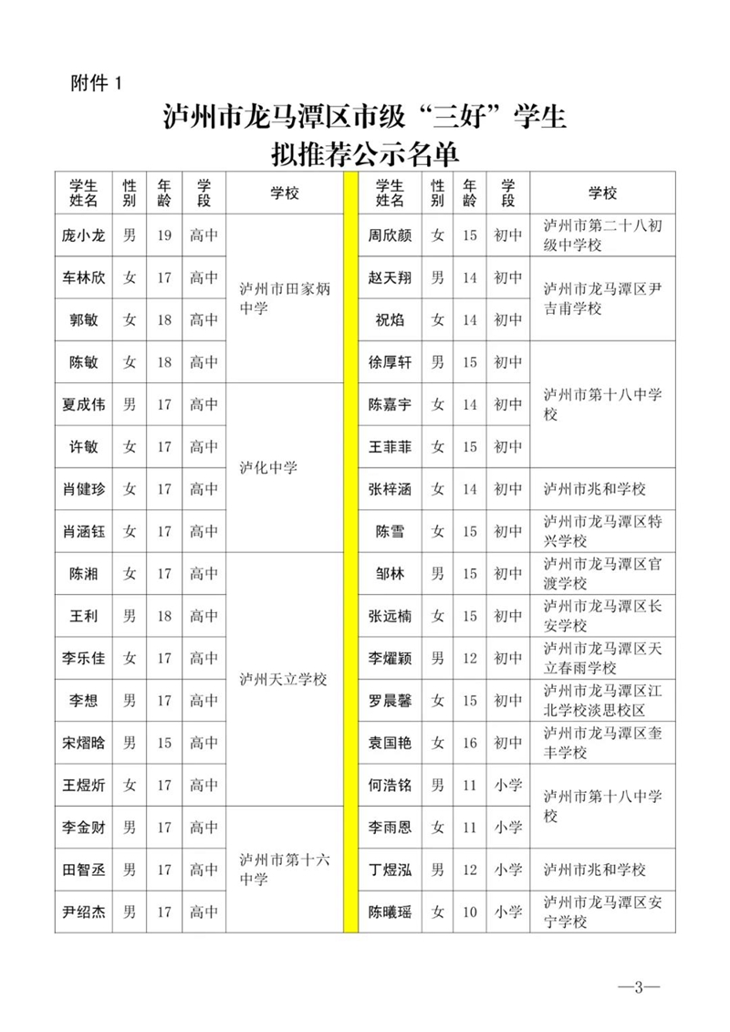 龙马潭：2020-2021学年度市级“三好”学生优秀学生干部和先进班集体的拟推荐公示(图3)