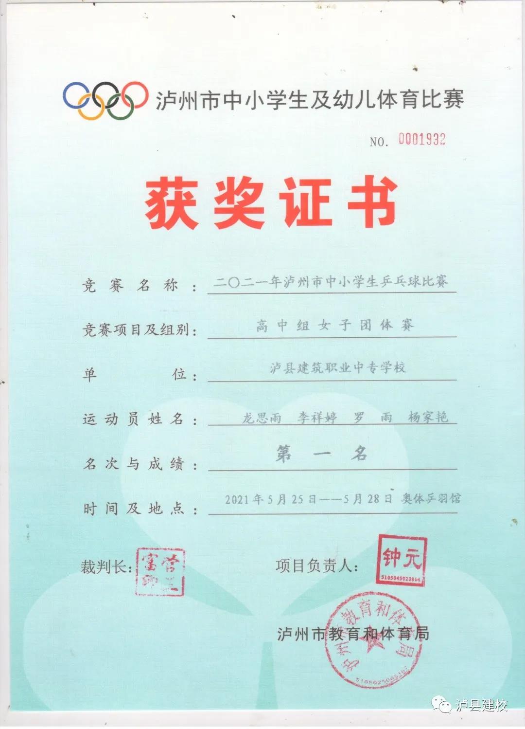 泸县建校乒乓球代表队荣获市赛第一名(图2)