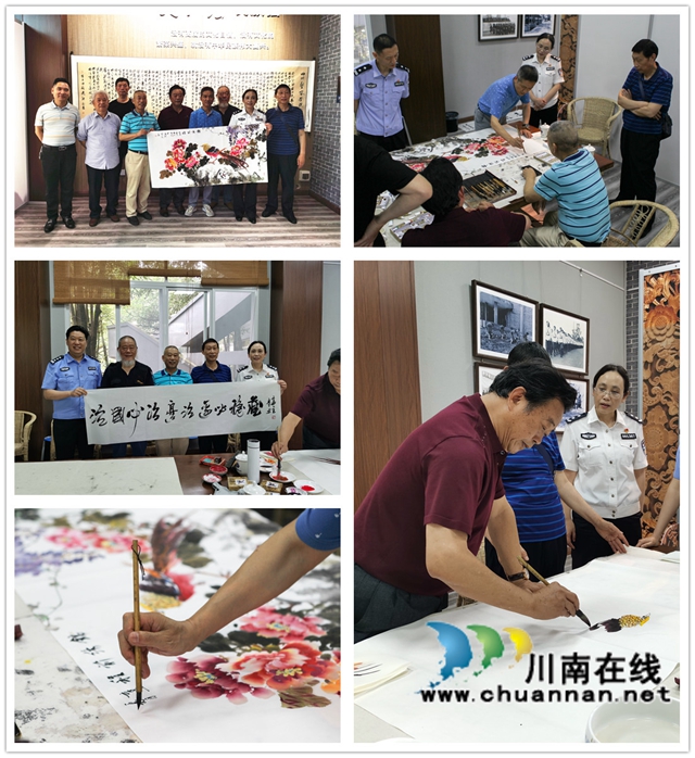 乐山永和诗书画院毛福同院长一行为四川警察学院题字赠画(图1)