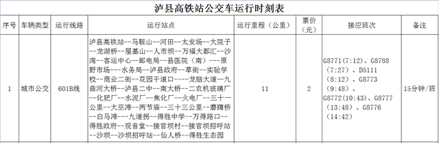 车位免费开放丨去泸县高铁站怎么走？赶紧收藏这份公交线路表(图3)