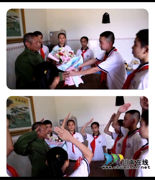 泸县得胜小学：师生家长参加“传承红色基因，少先队员在行动——拜访老兵”活动。(图2)