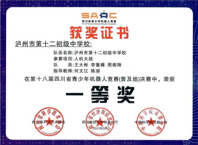 泸州十二中再获科创大奖!(图2) 泸州十二中再获科创大奖!(图2)