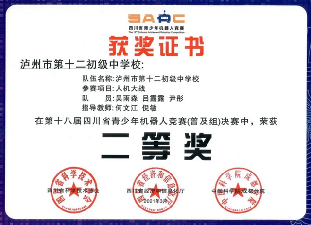 泸州十二中再获科创大奖!(图4) 泸州十二中再获科创大奖!(图4)