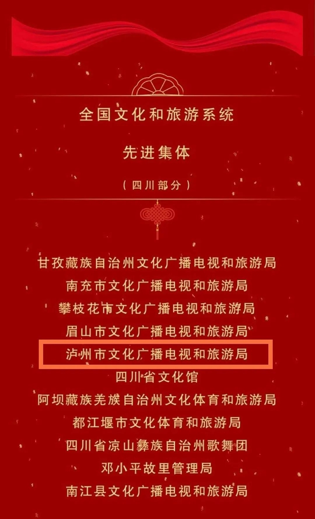 泸州市文化广播电视和旅游局被评为全国文化和旅游系统先进集体(图1)