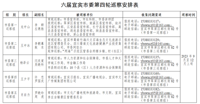 六届宜宾市委第四轮巡察公告